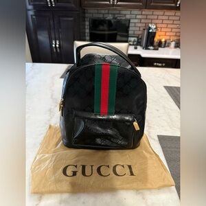 Gucci Black Backpack with Red and Green Stripes